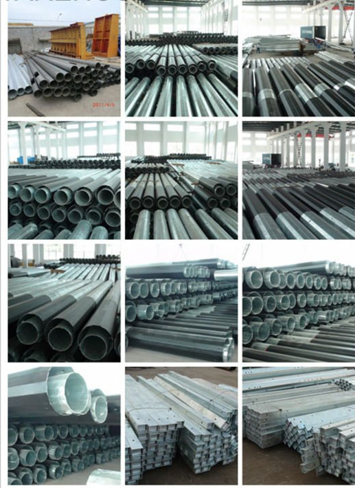 Round 4mm Steel Plate Thickness Galvanized Steel Pole 15m Height Straight Two Sections 1