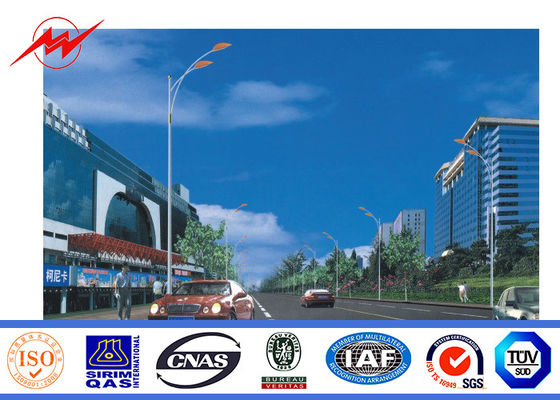 Powder Coating 12m Single Arm Galvanized Steel Pole for Street Lighting