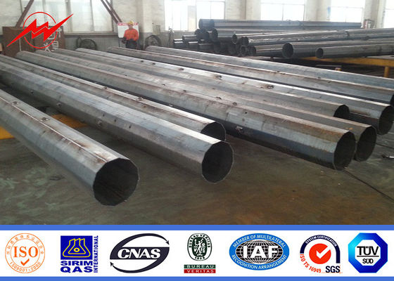 11m 10kn Electrical Power Poles Galvanized Steel Poles With Cross Arm