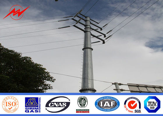 2 Sections Hot Dip Galvanized Electrical Power Pole With Arms Drawings 17m Height