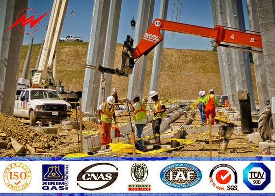 14m Tapered Steel Utility Pole Structures Power Pole With Climbing Ladder Protection